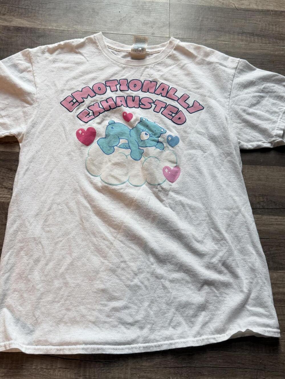 Delta Pro Weight Emotionally Exhausted Bear Graphic Tee White Medium Vintage‎